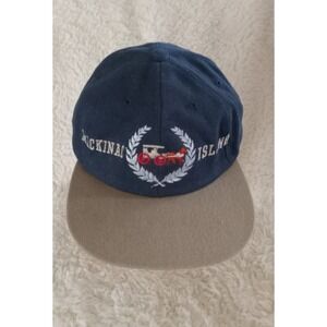 Vintage Mackinac Island Michigan Strapback Hat Cap Blue Embroidery Horse Buggy